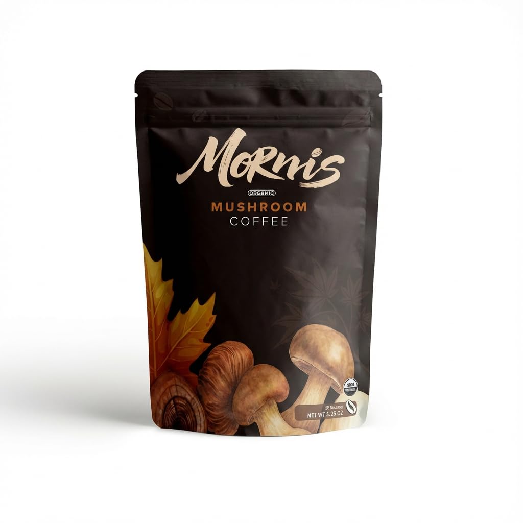 Mornis Mushroom Coffee, Adaptogenic 6 Mushrooms with Lion's Mane, Reishi, Cordyceps, Shiitake, King Trumpet & Turkey Tail, Instant Coffee Powder for Energy, Digestion & Immune Support, 30 Servings