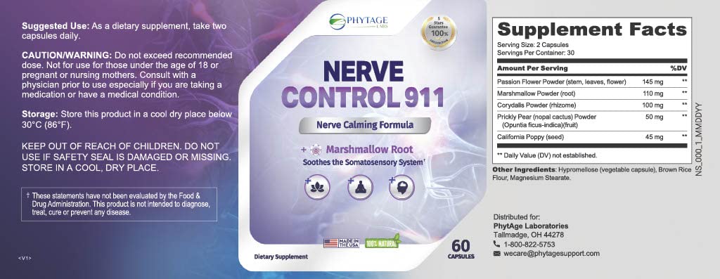 Nerve Control 911 – Natural Plant-Based Nerve Health Supplement 60 Capsules