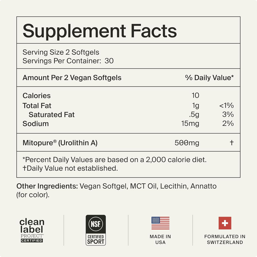 Timeline Mitopure Urolithin A Supplement Softgels - Clinically Proven Support for Healthy Aging and Cellular Renewal - Mitoceutical for Muscle Support and Longevity